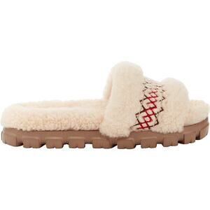 UGG Women's Cozetta Braid Sheepskin Slip on Slide Sandals, White Size 11M